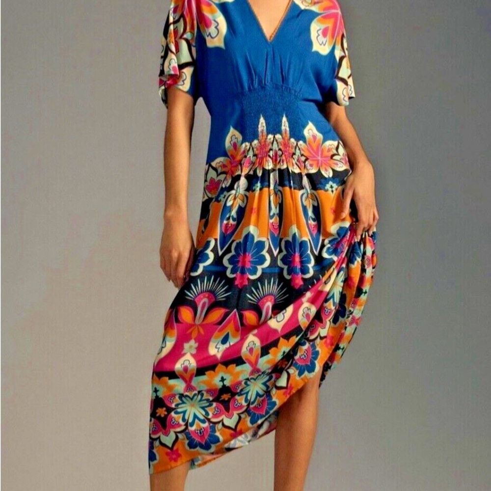 Anthropologie Blue Asymmetrical Sundress with Dolman Sleeves